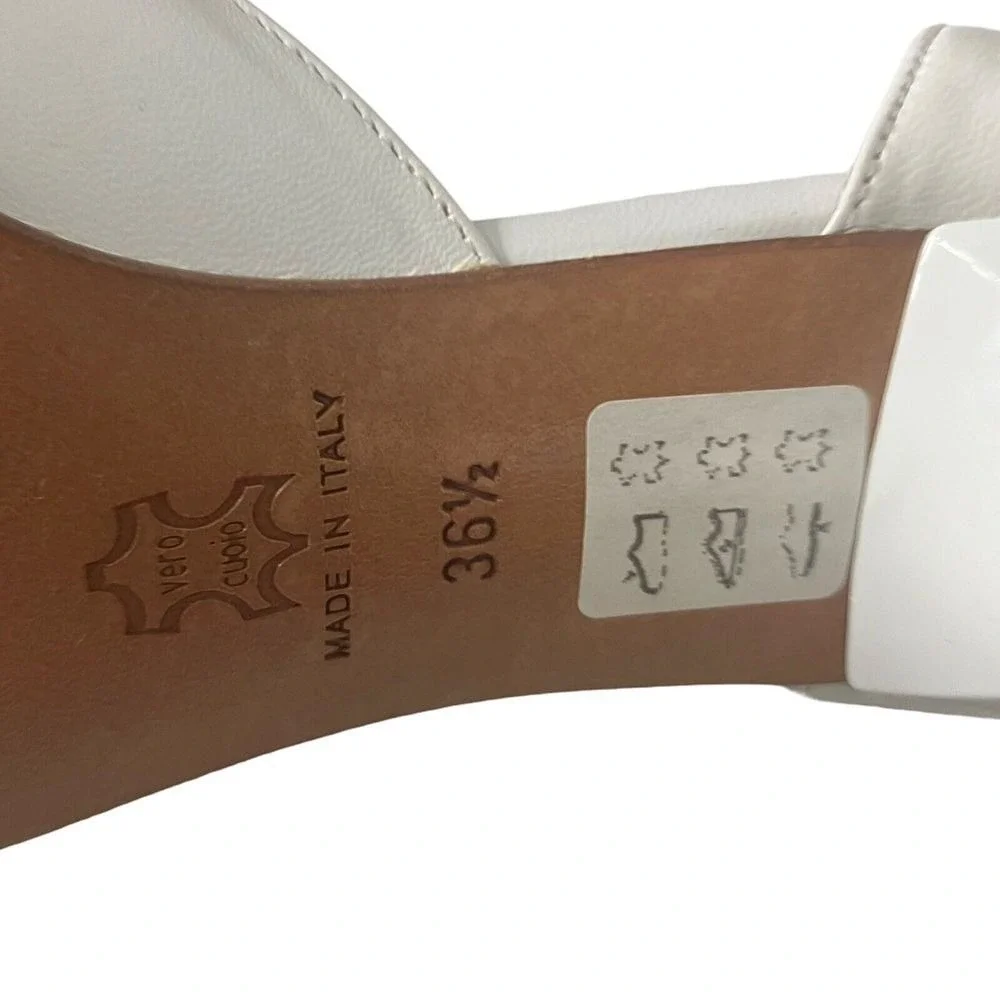 Lindsay‎ Perry Made in Italy White Leather Pointed Toe Heels Rhinestone 6 /36.5